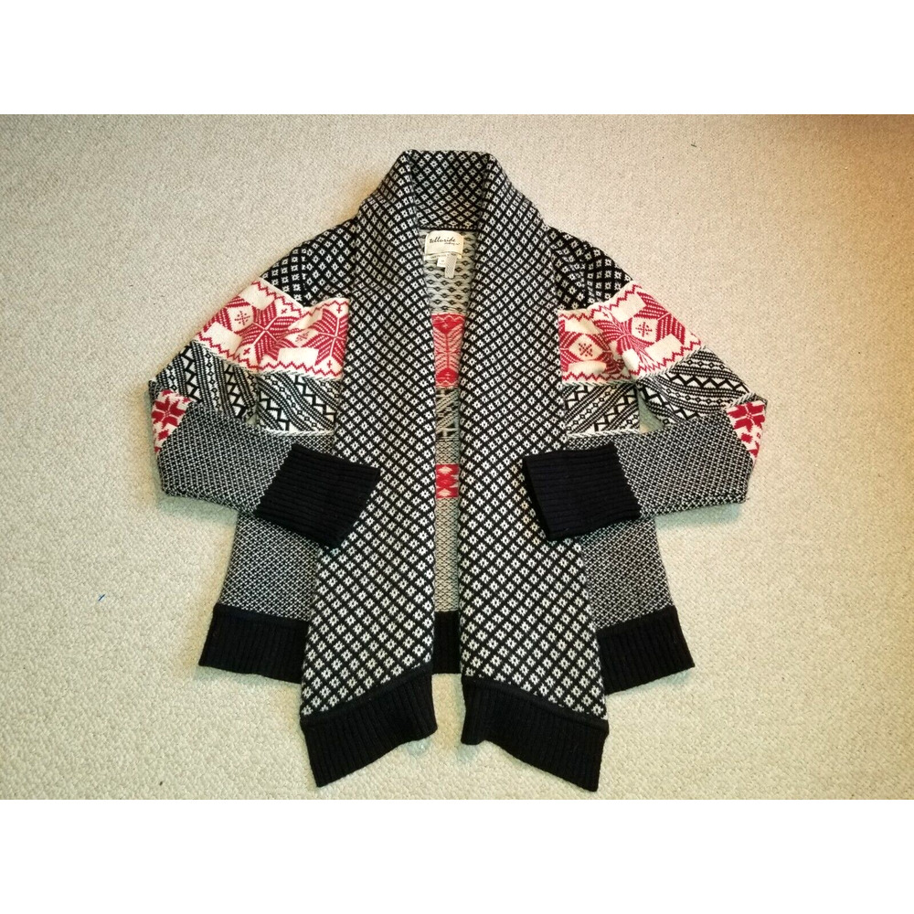 Womens Sweater-TELLURIDE-white/black Fair Isle lambswool Nordic open cardigan-M